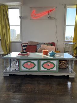Must Go By Sunday! Vintage MCM solid wood low console / coffee table / TV stand / bench