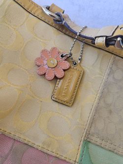 Rare Coach Spring Y2K  Signature Multi Pastel Patchwork Medium Tote Bag Purse