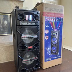  Wireless Music player - Dual 10” Woofer  Bluetooth - Fm Radio - Rechargeable  MICROPHONE & CHARGER INCLUDED ! USB PORT - SD MEMORY SLOT - Portable  C