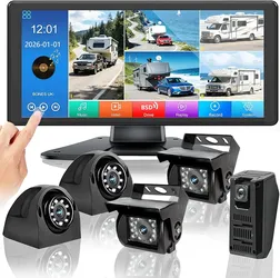 RV Camera System, 10.36" Touch Screen DVR 5 Channel Split Monitor with Blind Spot Detection, IP69 Waterproof Night Vision 1080P Backup Front Rear Side