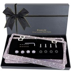 Bling License Plate Frame for Women, Sparkly Stainless Steel License Plate Frames| Over 1200 pcs 14 Facets Bedazzled Clear Glass Diamond Rhinestone Cr
