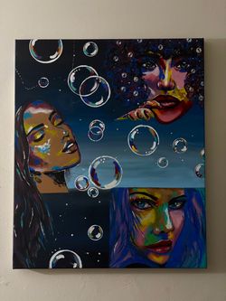 Colorful Spaced Themed Painting - Large Abstract Wall Art