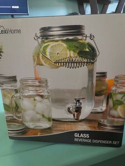LexiHome Glass Beverage Dispenser 5 piece Set