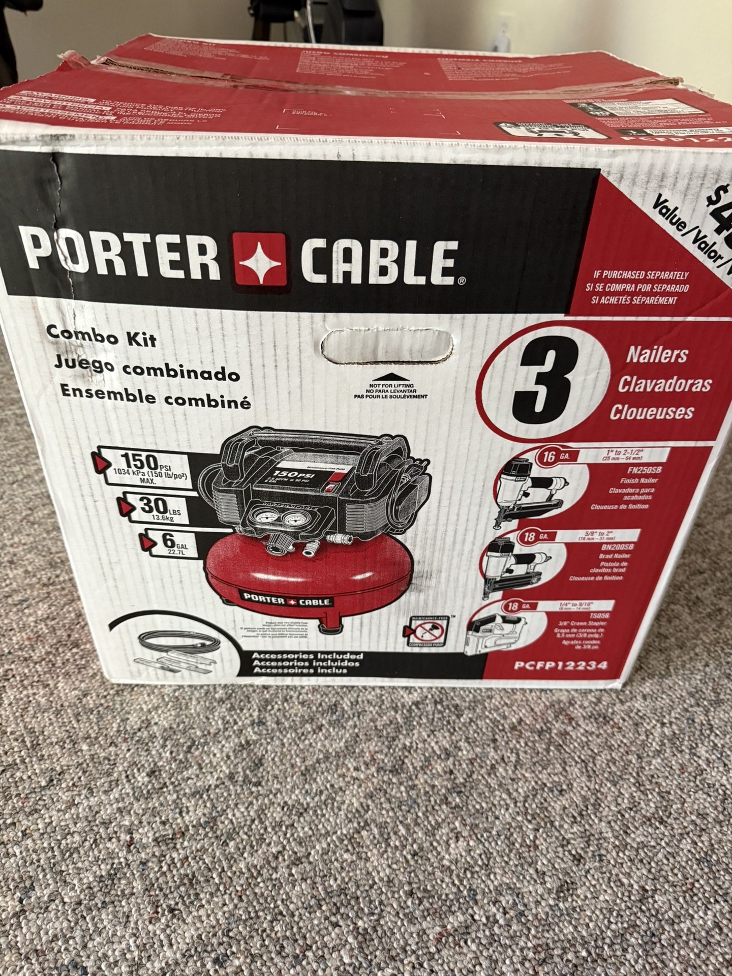 Porter-Cable 6 Gal. Portable Electric Air Compressor with 16-Gauge, 18-Gauge and 23-Gauge Nailer 3 Tool Combo Kit