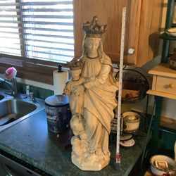 Our Lady of Victory 27” tall with baby Jesus from 1956 this is not cheap plastic this is heavy. Not Reproduction Cheap Plastic. Weighs About 35 Pounds