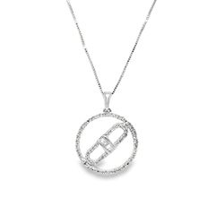 10k White Gold Diamond Brilliant Round Cut Necklace 