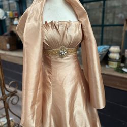 Vintage Prom Gown/Ball Princess Satin Bead Bead Dress NWT | Sz 8