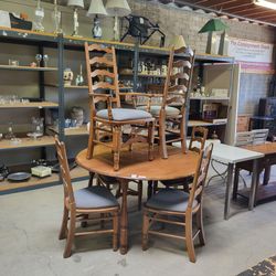 Solid wood dining set for six people $88 plus tax bring a truck!