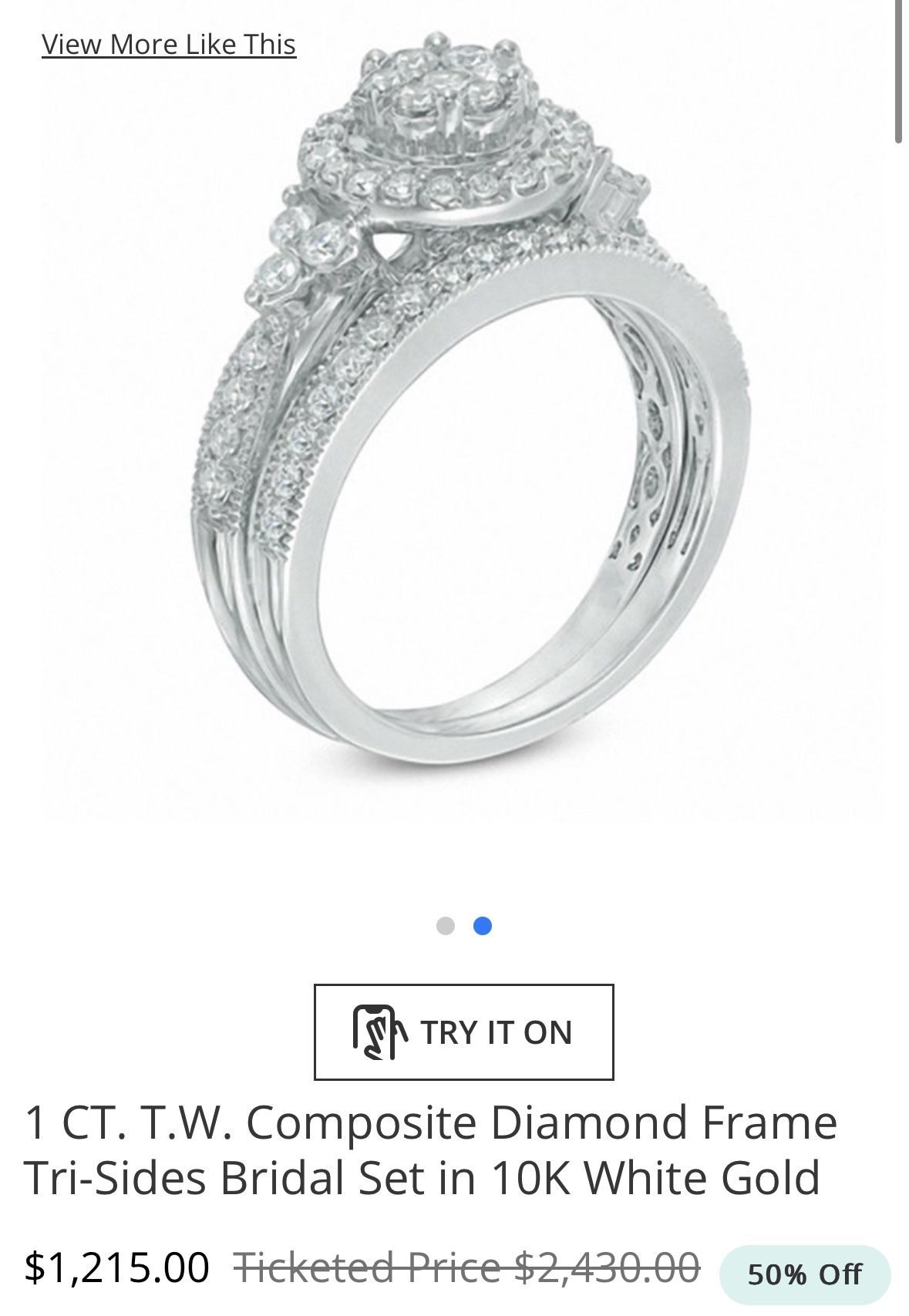 1 CT. T.W. Composite Diamond Frame Tri-Sides Bridal Set in 10K White Gold