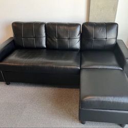 Black Modern Fleather Sectional Sofa
