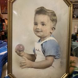 Antique Bubble Glass Frame With Photo Of Boy