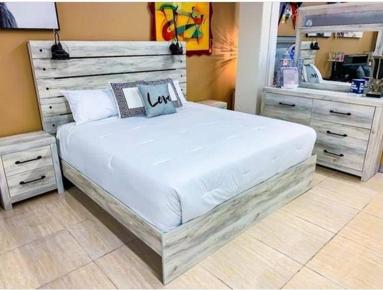 Cambeck Whitewash Panel Bedroom Set/Dresser,Mirror,NightStand,bed//Queen, King Size Available//Mattress Sold Separately, Ask For A DISCOUNT CODE 