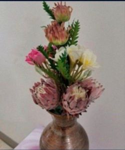 *** NEW LOW PRICE *** Antiqued Bamboo Vase with Faux Cactus Flower / Plumeria @ Lasting Creations