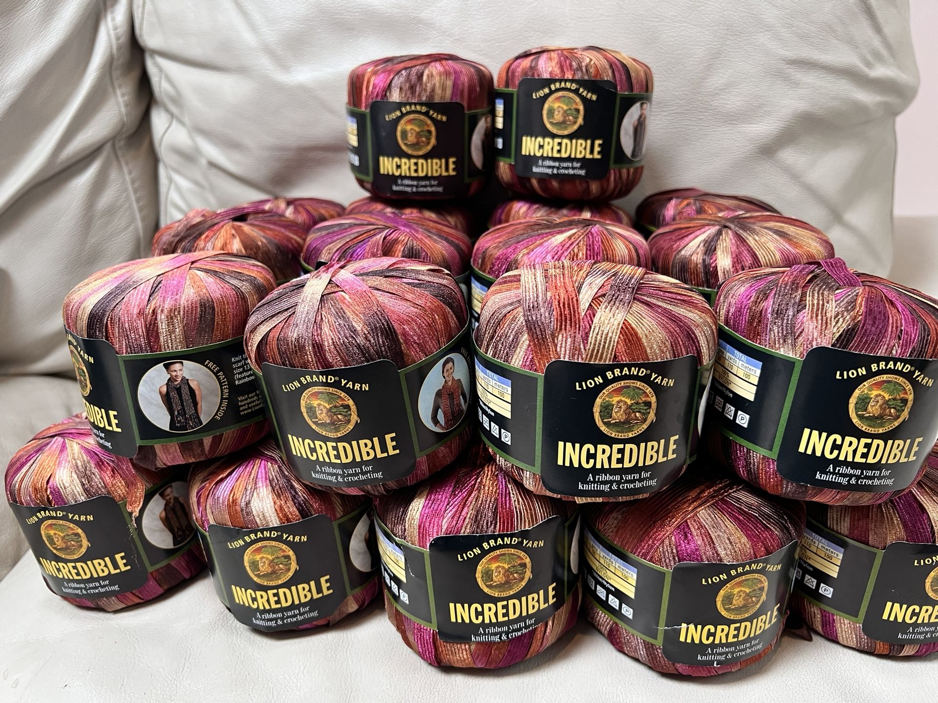 Lion Brand Yarn Incredible Ribbon Yarn - Autumn Leaves Color (29 Qty)