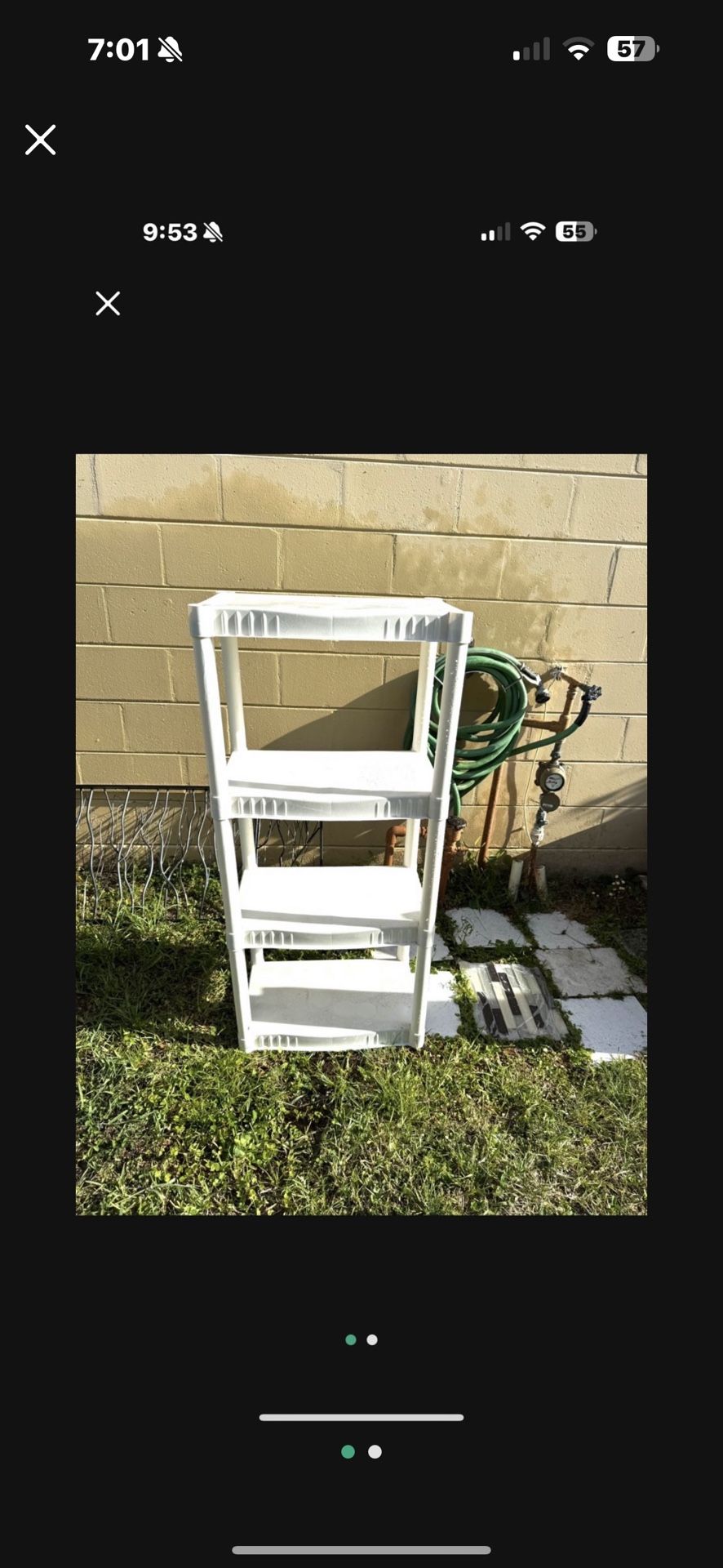 Plastic outdoor shelving great for a garage or laundry room