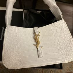 Ysl White Alligator And Gold Shoulder Purse  