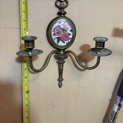 Vintage Brass Gold Tone Metal Scones Double Candlestick Holders