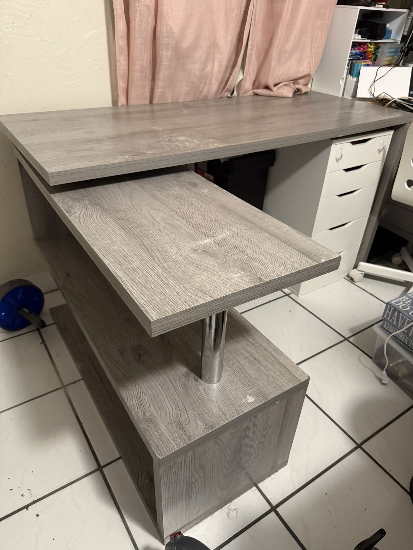 Gray L Desk With Shelves