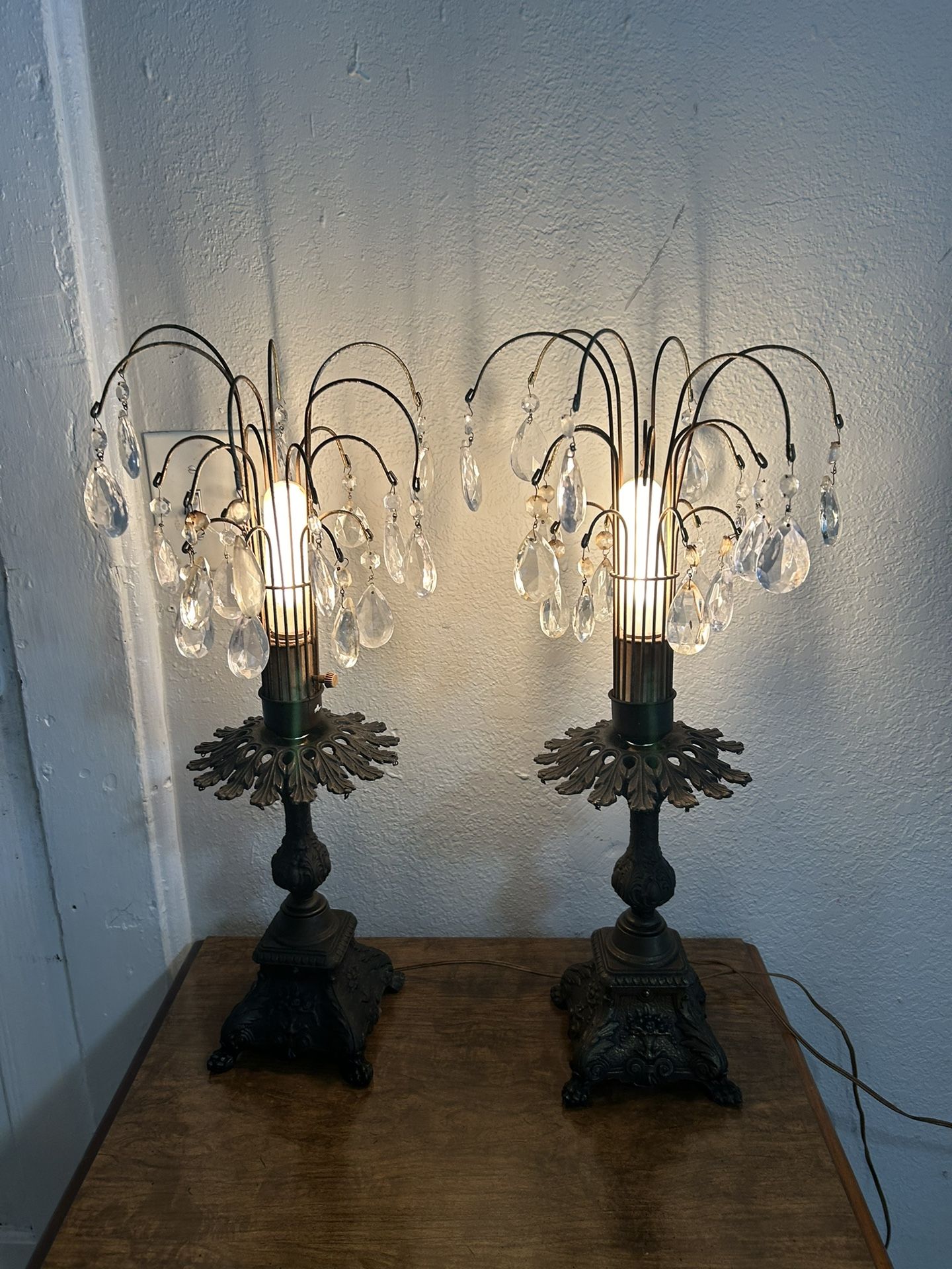 Antique 1940S Water Falls Prism Lamps,