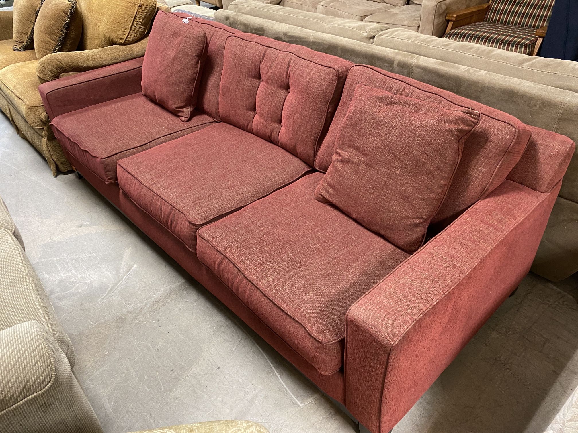 Dark Red 3 Seat Sofa w/ Cushions