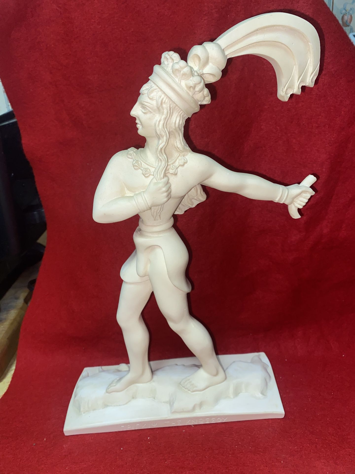 12 Inch Alabaster Greek Prince Of Knossos Statue Imported From Greece