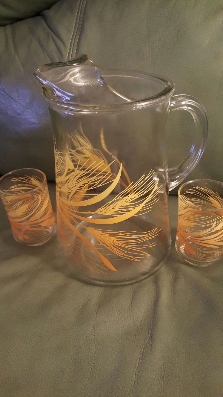 Vintage Pitcher and 2 Matching Juice Glasses