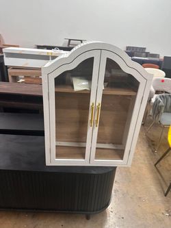 Kitchen Wall Cabinet with Glass Doors, Arched Pantry Cupboard for Dining Storage