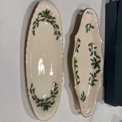 Set Of 2 Lenox Holiday China Condiment Dishes