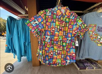 Disney Food and Wine Festival Mickey Mouse Colorful Button-Up Shirt