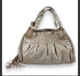 NWT Cole Haan Metallic Taupe Braided-Trim Hobo Shoulder Bag