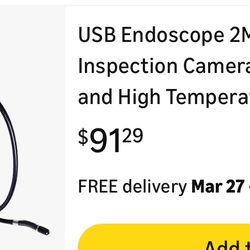 USB Endoscope 2MP HD IP67 Pipe Inspection Camera with LED Light and High Temperature Warning