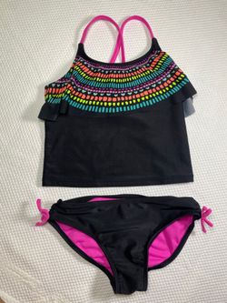 Xhilaration Black Flounce Tankini 2pc set Girls S (6/6x)