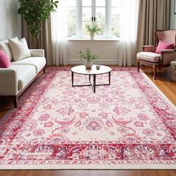 Area Rugs 6x9 Washable Non-Slip Kid & Pet Friendly Living Room Carpets Vintage Floral Folda