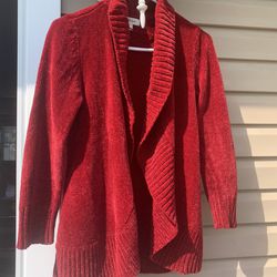 Vibrant maroon-red Style & Co XS open SWEATER CARDIGAN SHRUG. Chenille feel.