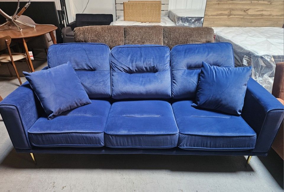 Comfy Blue Velvet Sofa