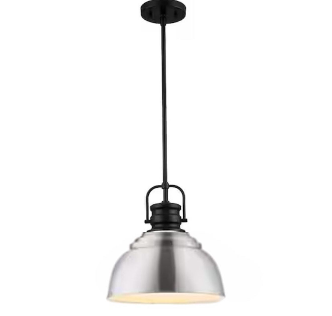 13” 1-Light Chrome and Black Farmhouse Pendant Light Fixture with Metal Shade