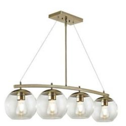 4-Light Antique Brass Glass Globe Pendant