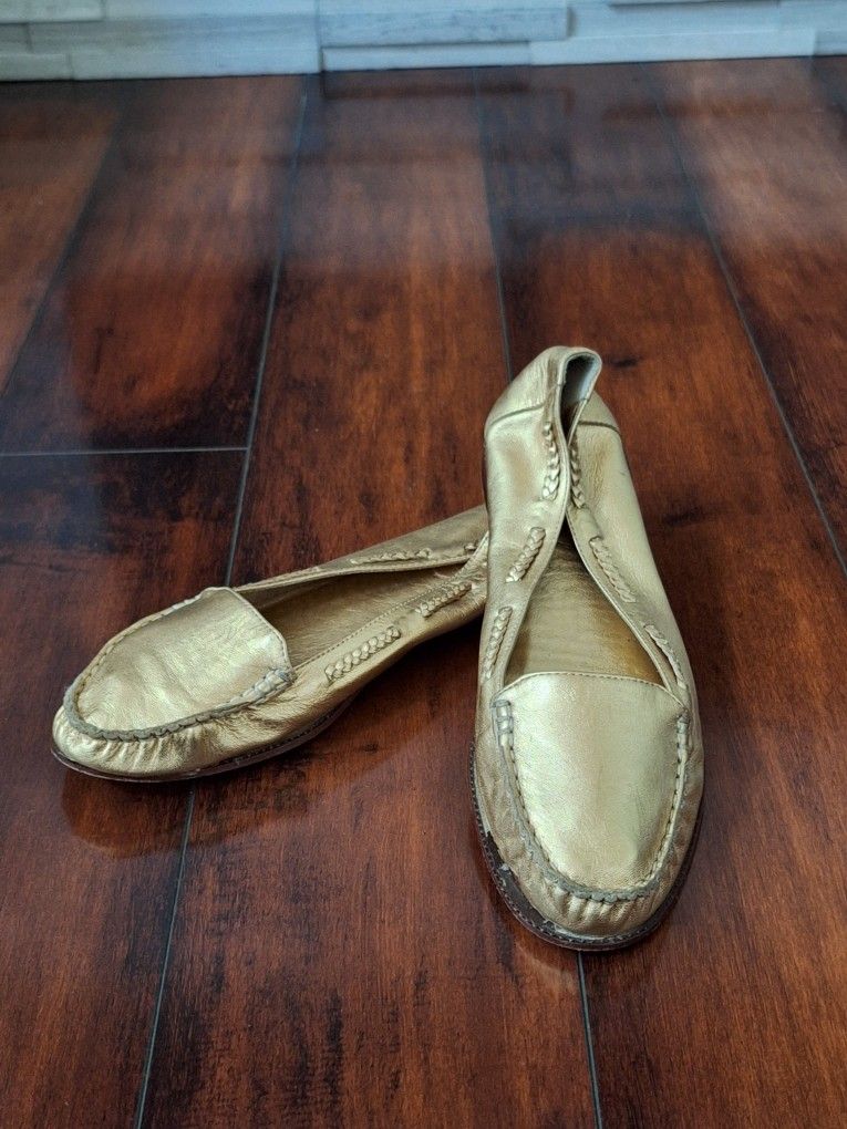 Michael Kors Gold Leather Loafers Size 9