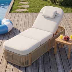 Patio Chaise Lounge Chairs Outdoor, Apricot 5-Position Adjustable Backrest, All Weather PE Wicker, Oversized Lounge Chair Outdoor with 4" T