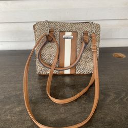 Nautica Centerboard Crossbody Satchel Handbag Beige Brown White Beautiful