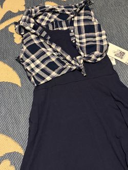 Navy Plaid Two-Tone Dress with Tags
