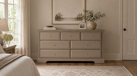 refinished camel 7 drawer dresser