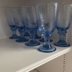 Blue Drinking Glass Goblets 7”.  Set Of 8
