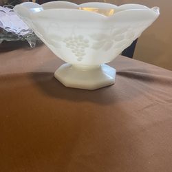 Vintage Milk Glass Indiana “Harvest Grape” Pattern Footed Fruit Bowl