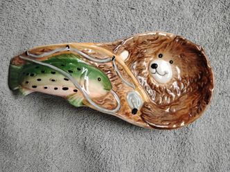 Vintage Ceramic Bear and Fish Spoon Rest