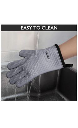 Thickened Heat Resistant Oven Mitts, Silicone Kitchen Gloves For