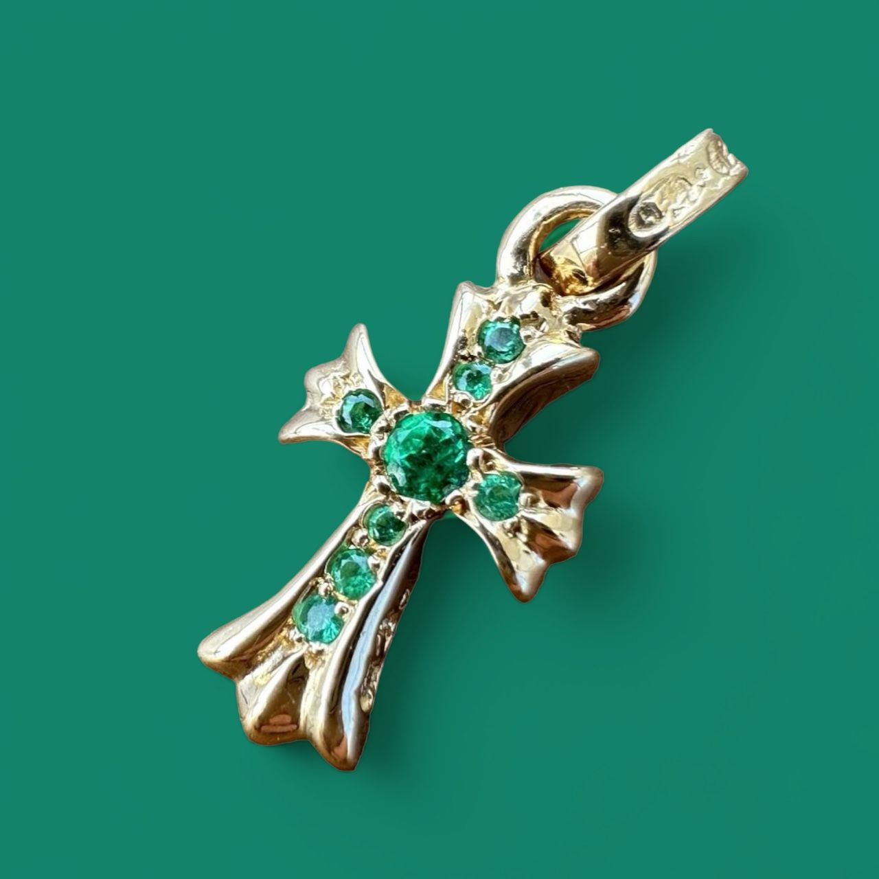 Chrome Hearts Baby Fat Cross Emerald 22K Gold 2004 JAPAN