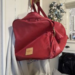 Large Red Leather  Jon Hart Duffle Bag 