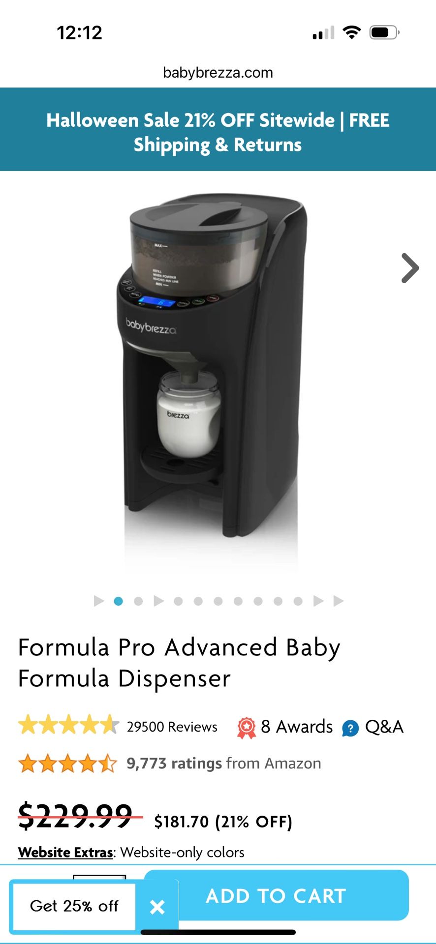 Black Baby Brezza Formula Pro Advanced Baby Formula Dispenser