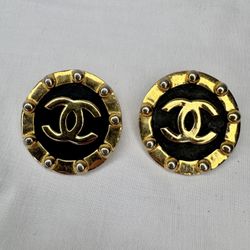 CHANEL Gold and Black Statement Earrings with Iconic CC Logo Vintage
